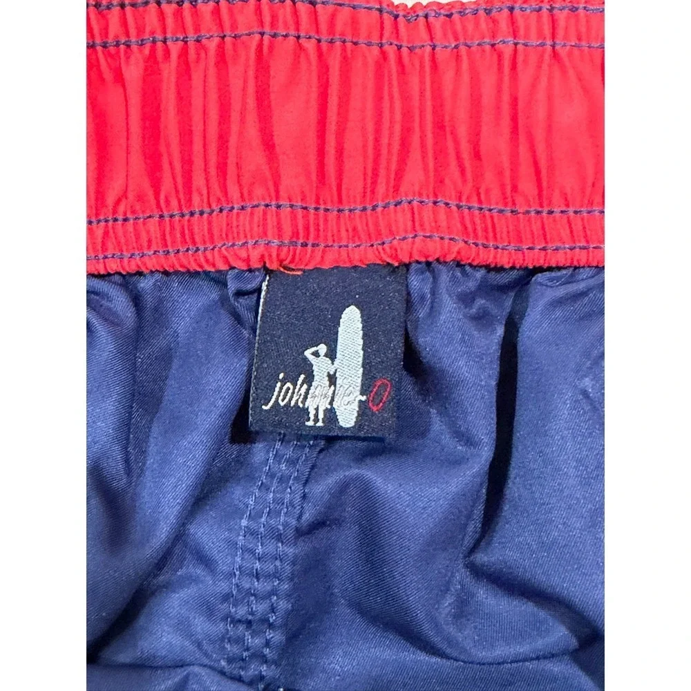Johnnie-O Mens Navy Blue Red Contrast Swim Trunks Board Shorts Mesh Lining L